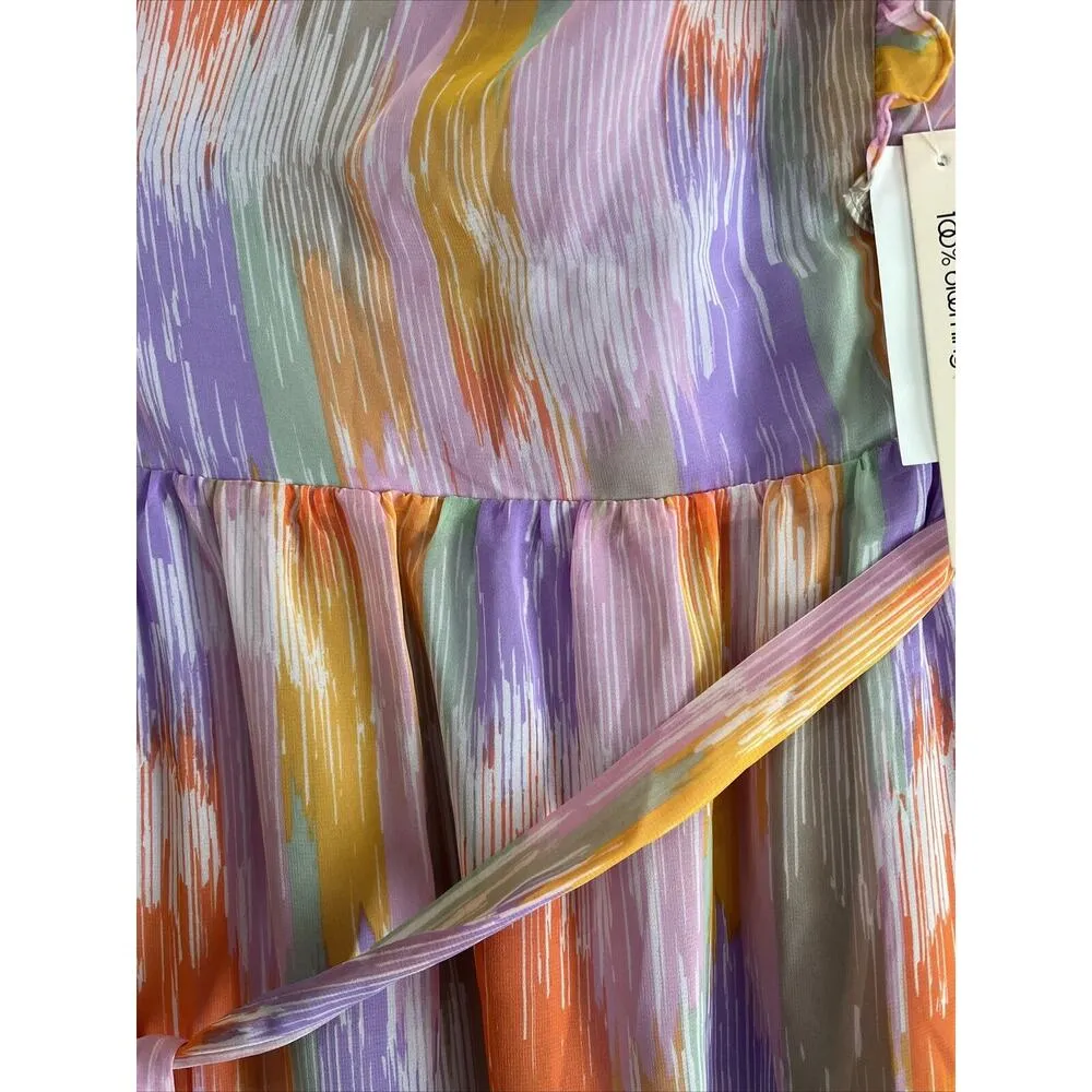 Midi Dress One Shoulder Flutter Sleeve Medium Womens Garden Party Chic - Image 13