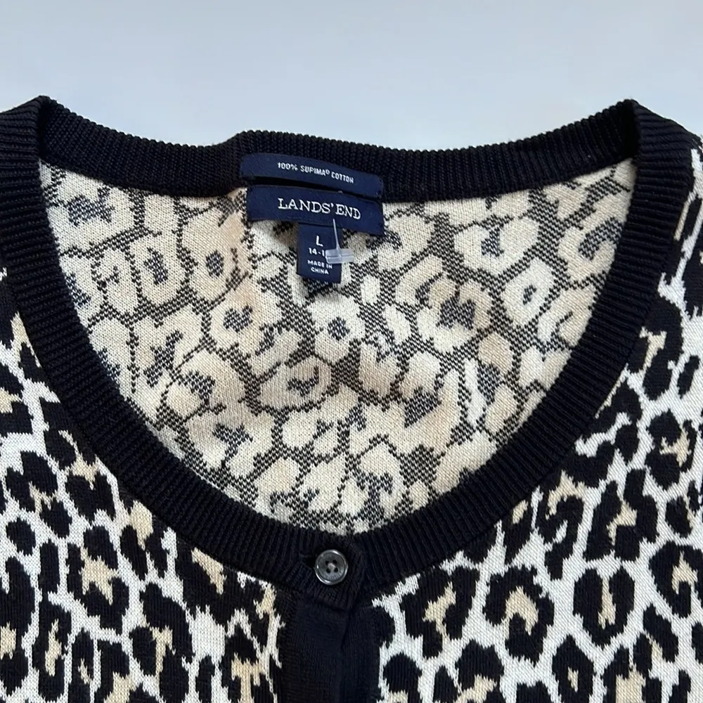 Lands End Women’s Animal Print Cardigan Large Button up Sweater career fitted - Image 6