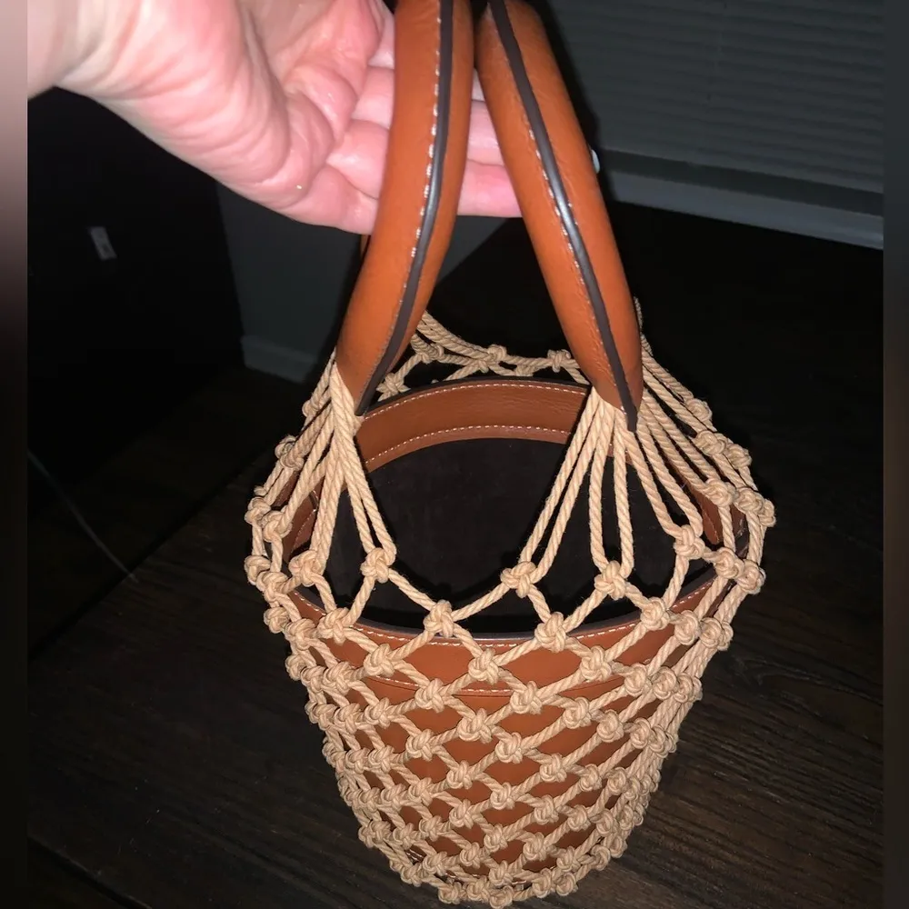 Nwot STAUD Moreau Leather Bucket Bag designer spring coastal crochet boho $400 - Image 7