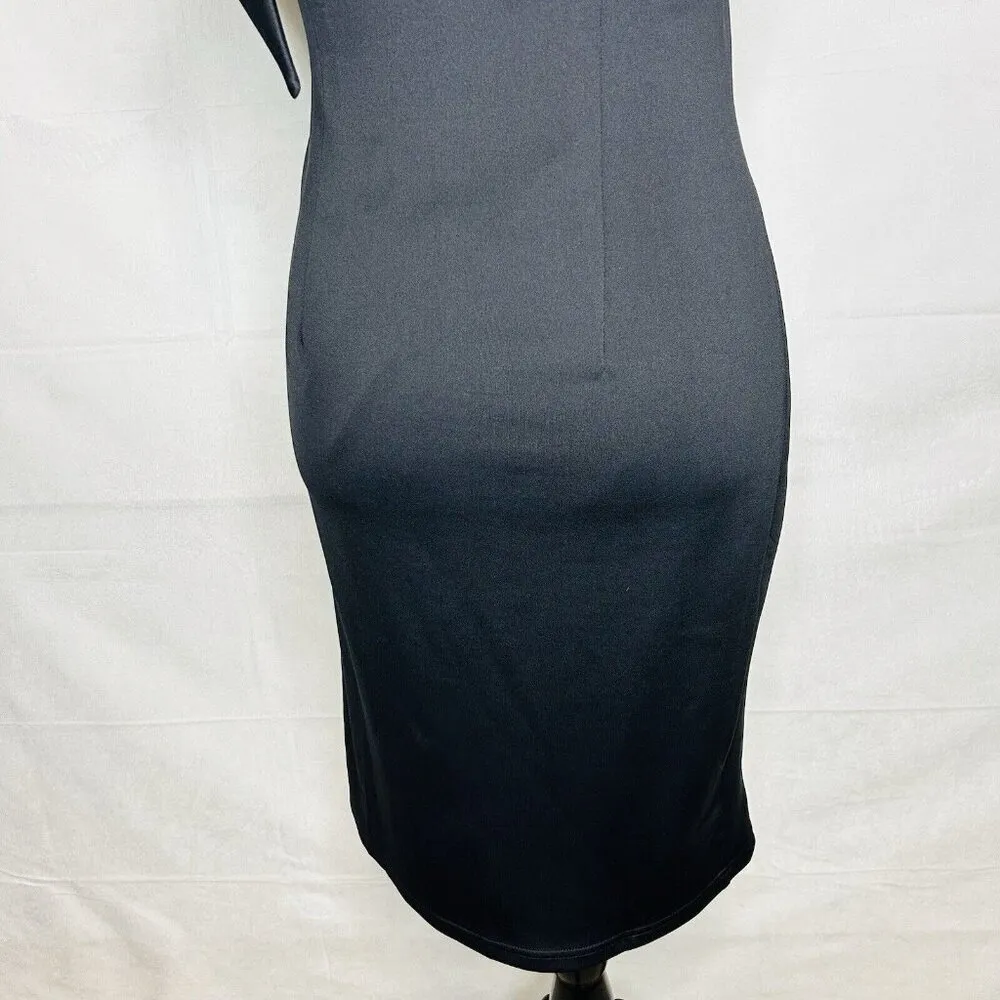 Anthropologie Minuet One Shoulder Black Bodycon Mini Dress Size S Lined Ruffled - Image 8