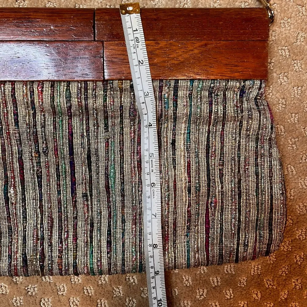 Saddle River Metallic Woven Wood Clutch 80's Y2K Moonlighting 90’s Unique Tan - Image 6