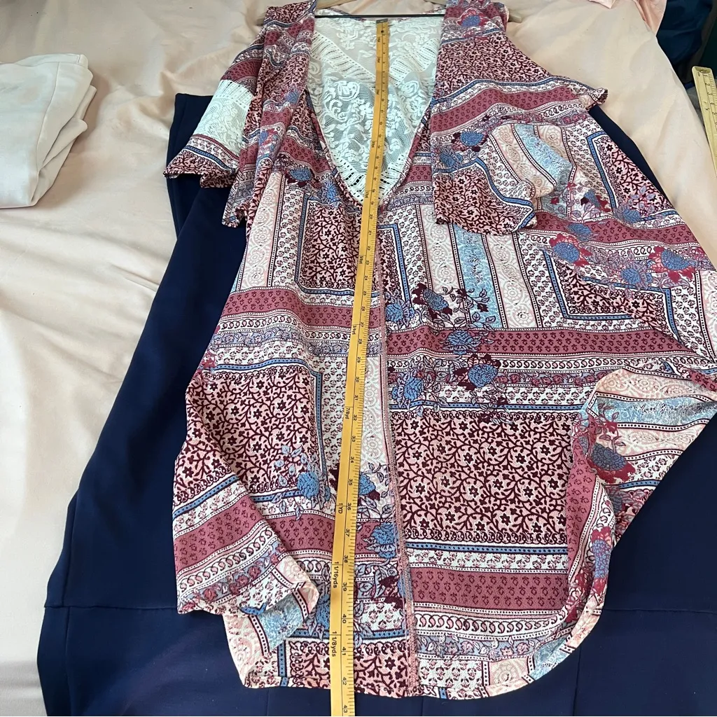 Living Doll Lace‎ Panel Crepe Chiffon Floral  High Low Drape Long Line Kimono XL - Image 12