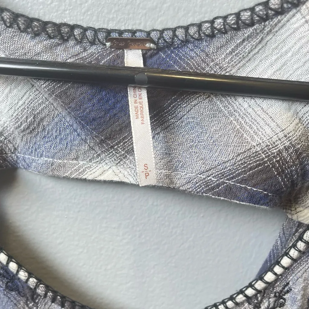 Free People India Gauze Marina Cream Blue Hi-Low‎ Embroidered Dress Size Small - Image 5