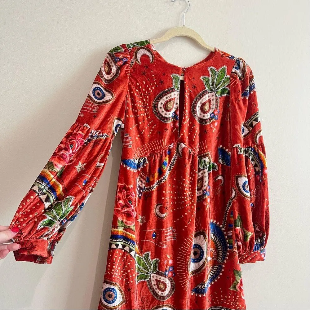 FARM Rio Mystic Red Velvet Midi Dress Size XS - Image 5