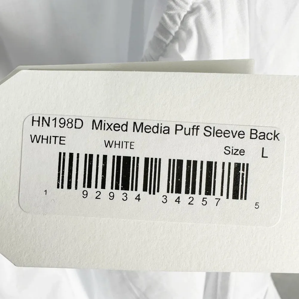 English Factory Mixed Media Puff Sleeve Back Bow Dress Size Large White - Image 11