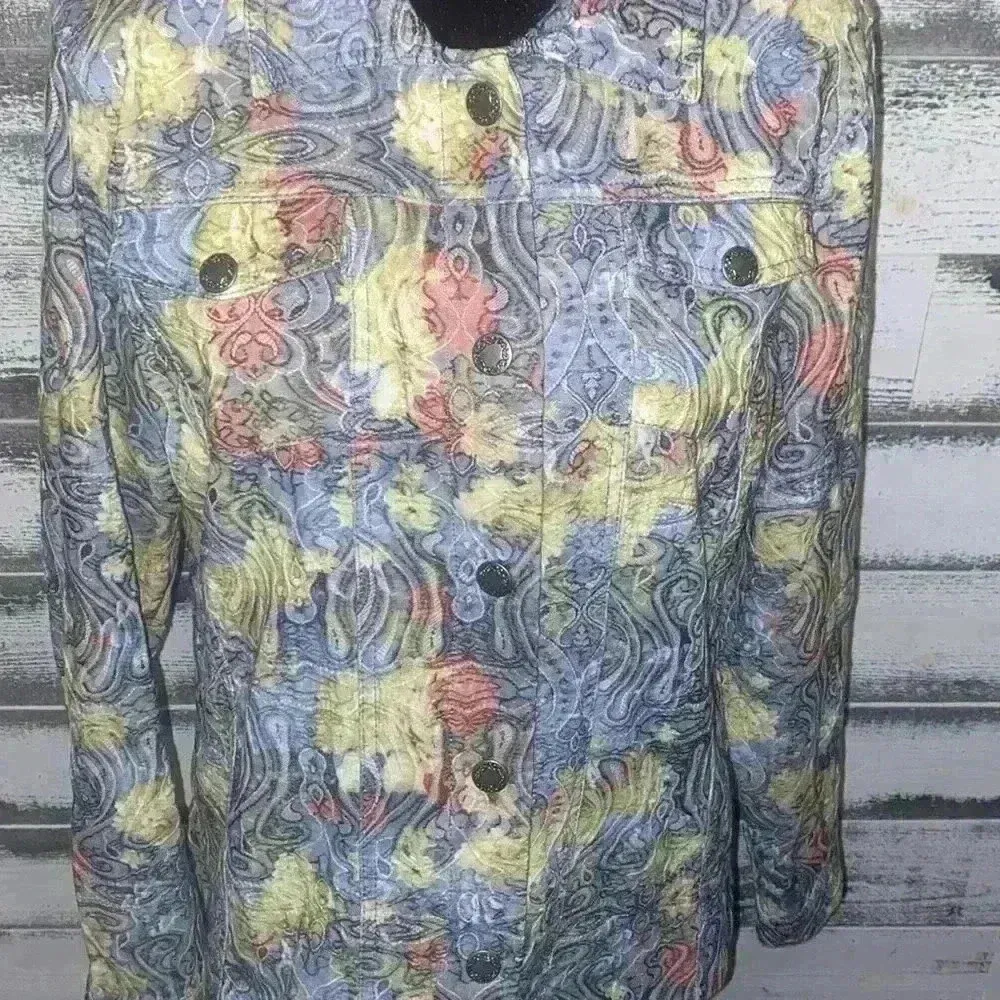 Appleseed’s multi color floral light weight button up denim jacket size P Medium - Image 2