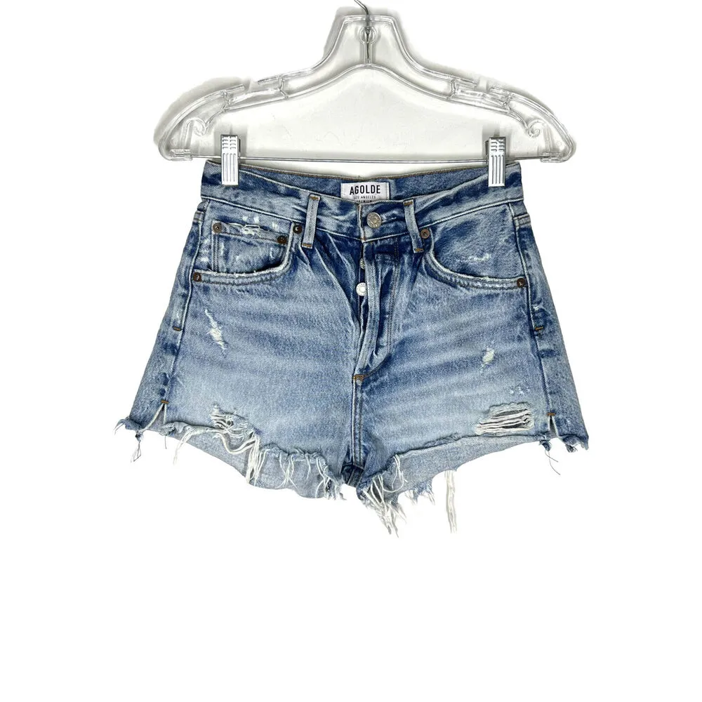 Agolde Sz 24 Jaden Denim Jean Shorts in Surreal Distressed Button Fly - Image 4