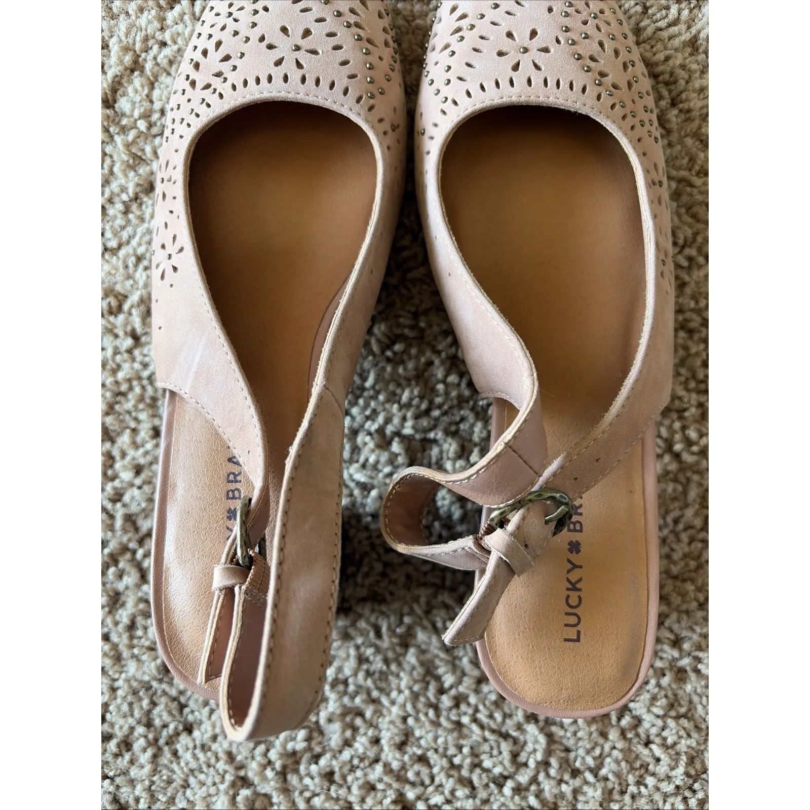 Lucky Brand LK-JOCINA 2 Mocha Brown Suede Leather Laser Cut Slingback Shoes 6 - Image 5