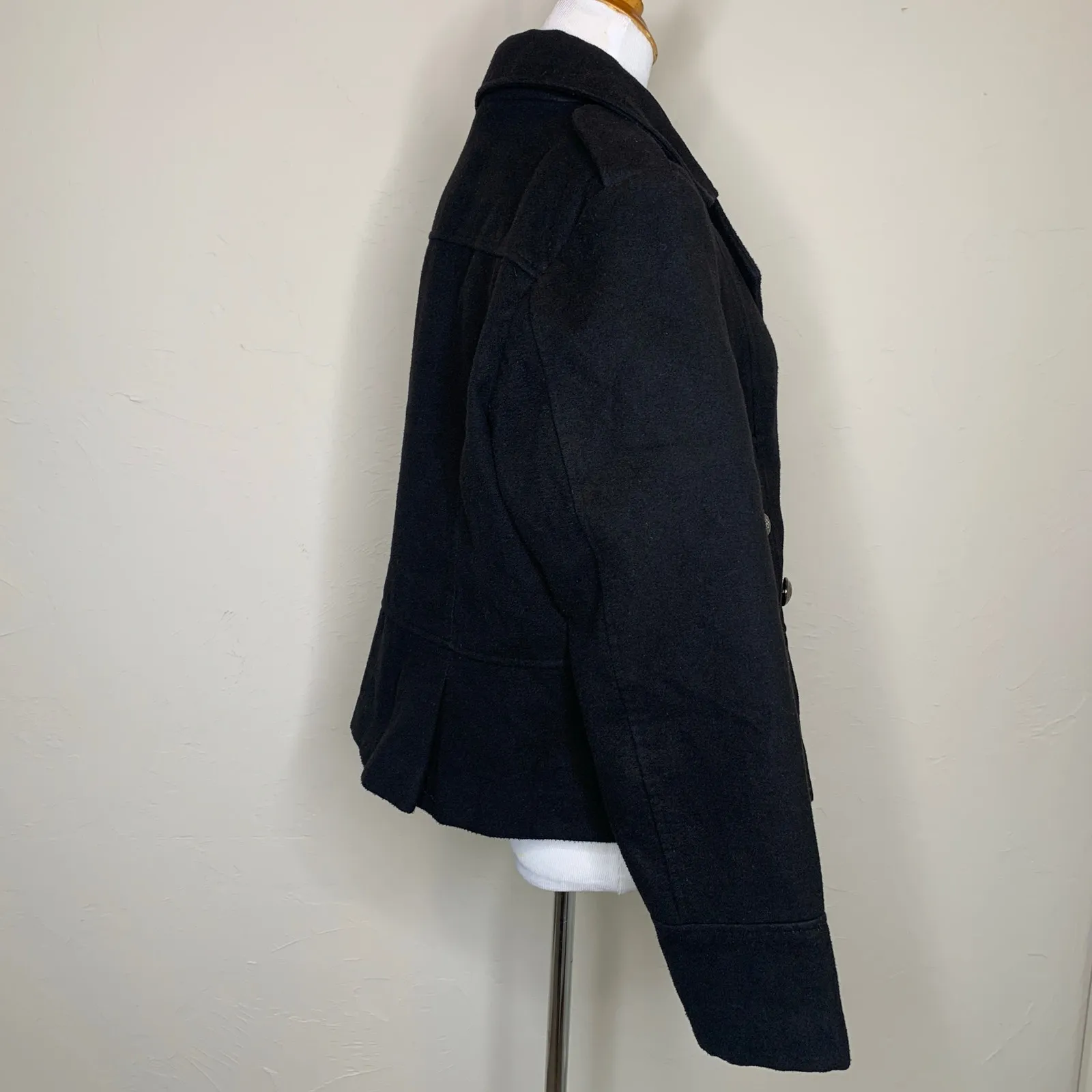 Black Double Breasted Pea Coat Sz XL - Image 4