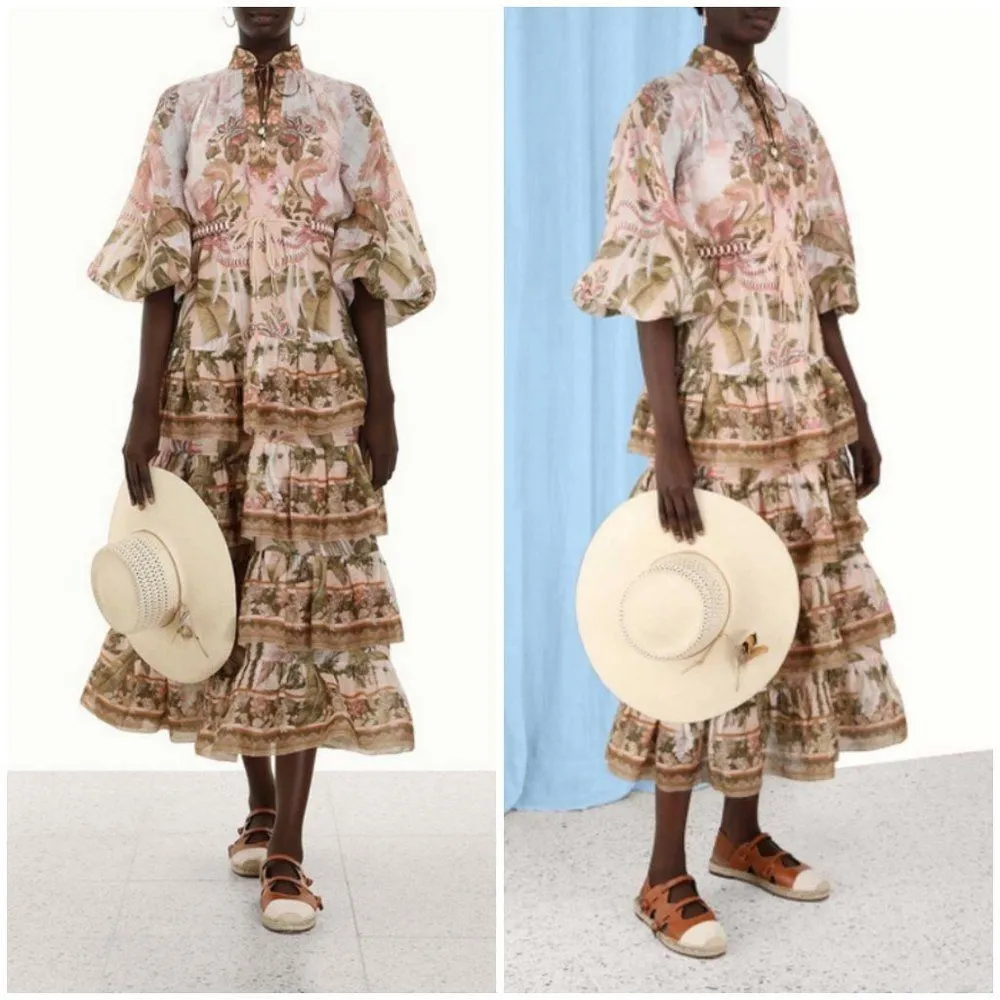 đź’•ZIMMERMANNđź’• Lyre Ruffle Tiered Billow Sleeve Midi Dress ~ Spliced US 6 NWT - Image 8