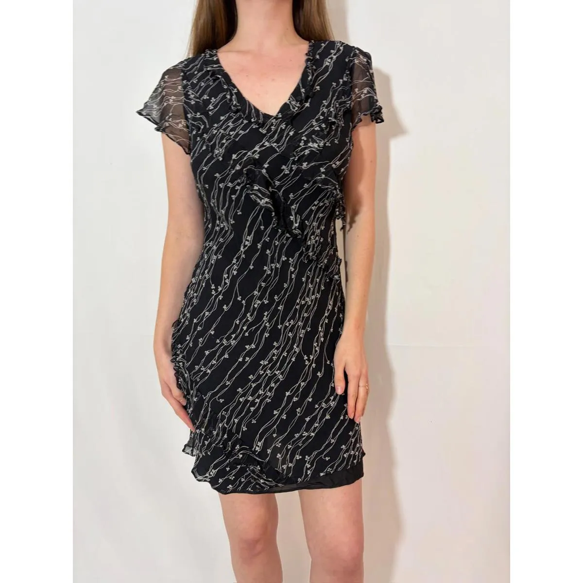 100% Silk Dainty Floral Vintage 90s Dress Robbie Bee - Image 3