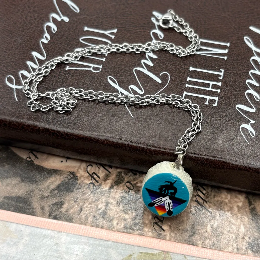 Hand Painted Leather Horse Pendant Necklace | Southwestern Folk Art | Boho Blue - Image 3