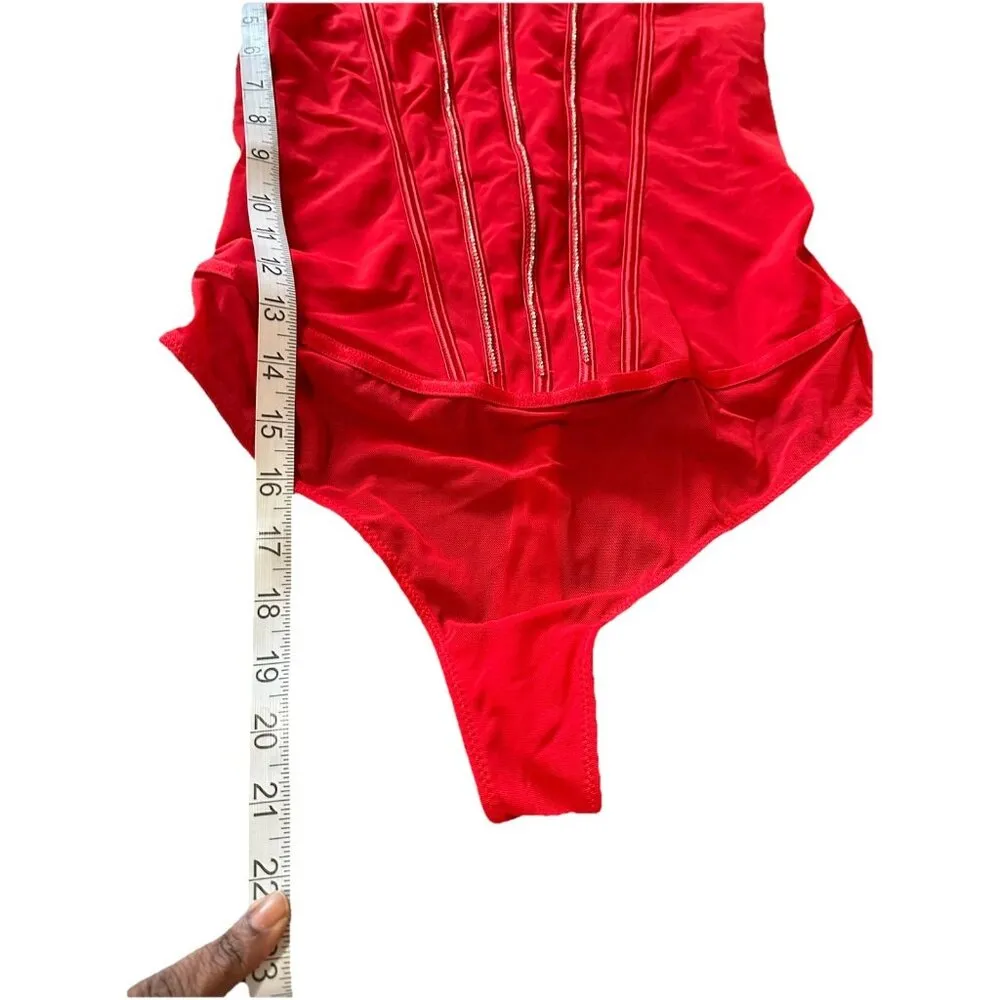 Women's Rhinestone Sheer Lingerie Bodysuit By Auden Red Size M Romantic NWT Size M - Image 7