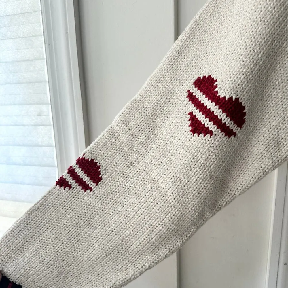 Rey Wear NWT Deadstock Handknit Bolivia Heart Patriotic USA Jumper Sweater XL Red - Image 9