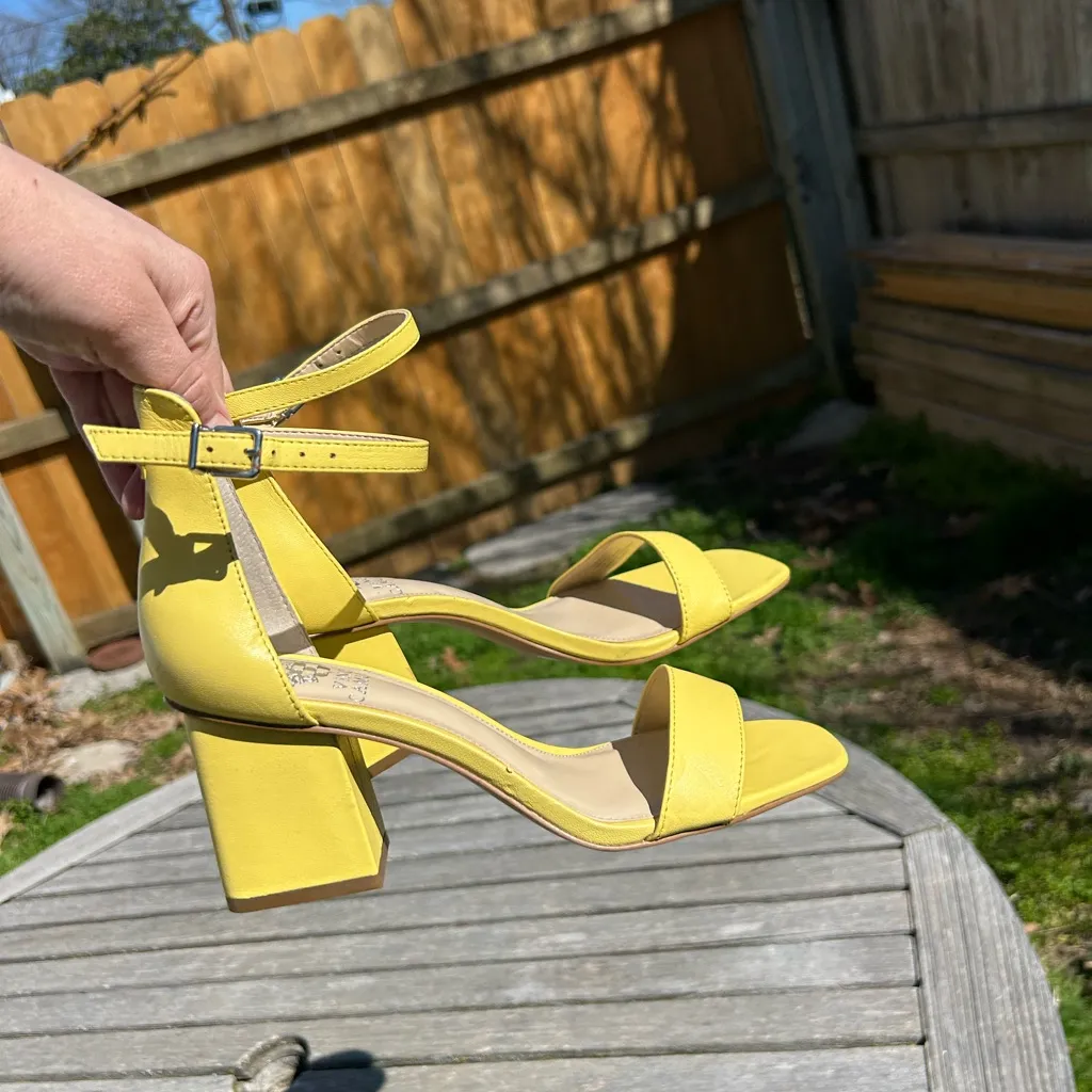 VINCE CAMUTO Margry‎ Ankle Strap Block Heel Sandal In Daffodil size 8 - Image 6