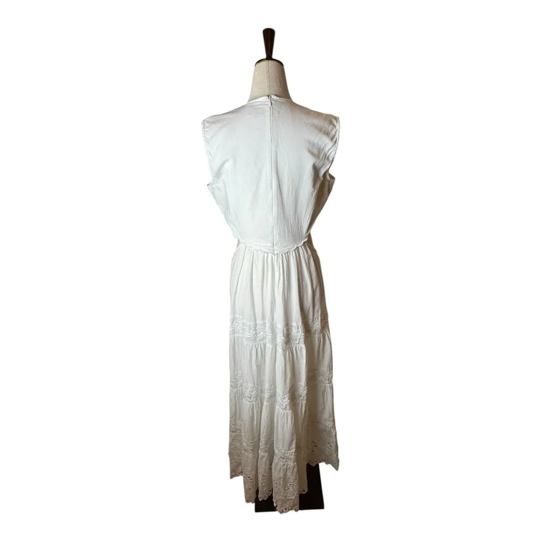 Bardot Dress Women XL White Cotton Embroidered‎ Cut Out Tiered Maxi Boho Cottage - Image 3