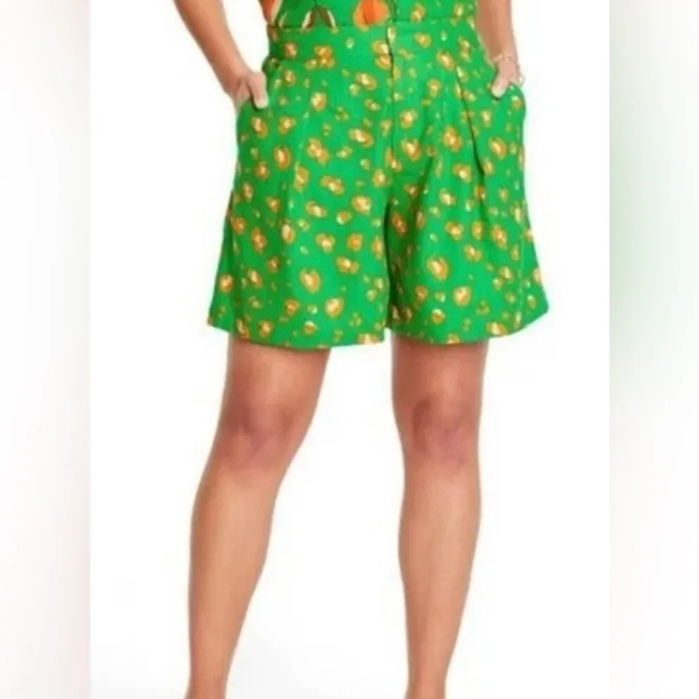 Tabitha Brown/Target green leopard print linen blend pleated shorts medium - Image 3