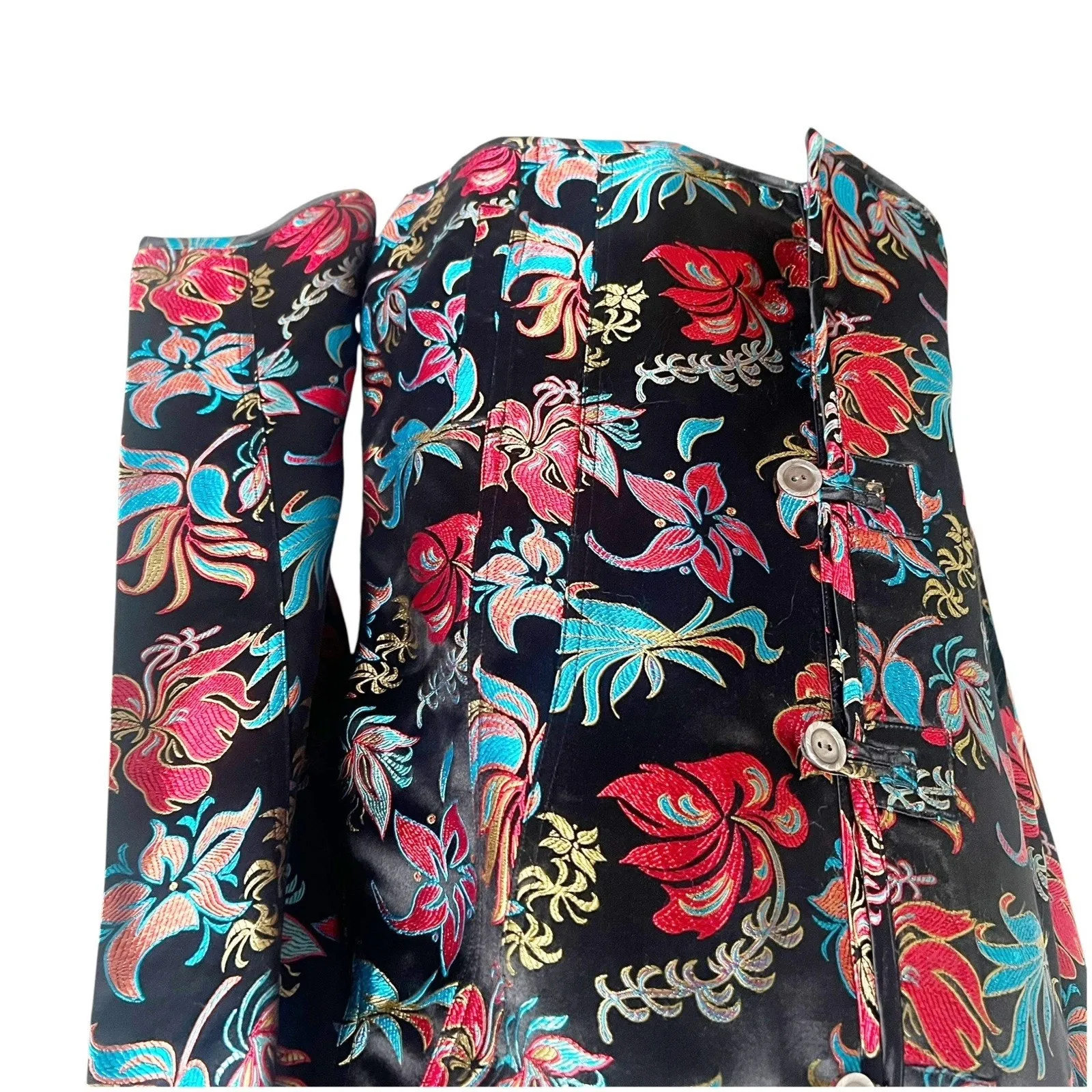 Chico’s Asian Inspired Brocade Jacket Mandarin Collar Silk Blend Size 3/Large - Image 6