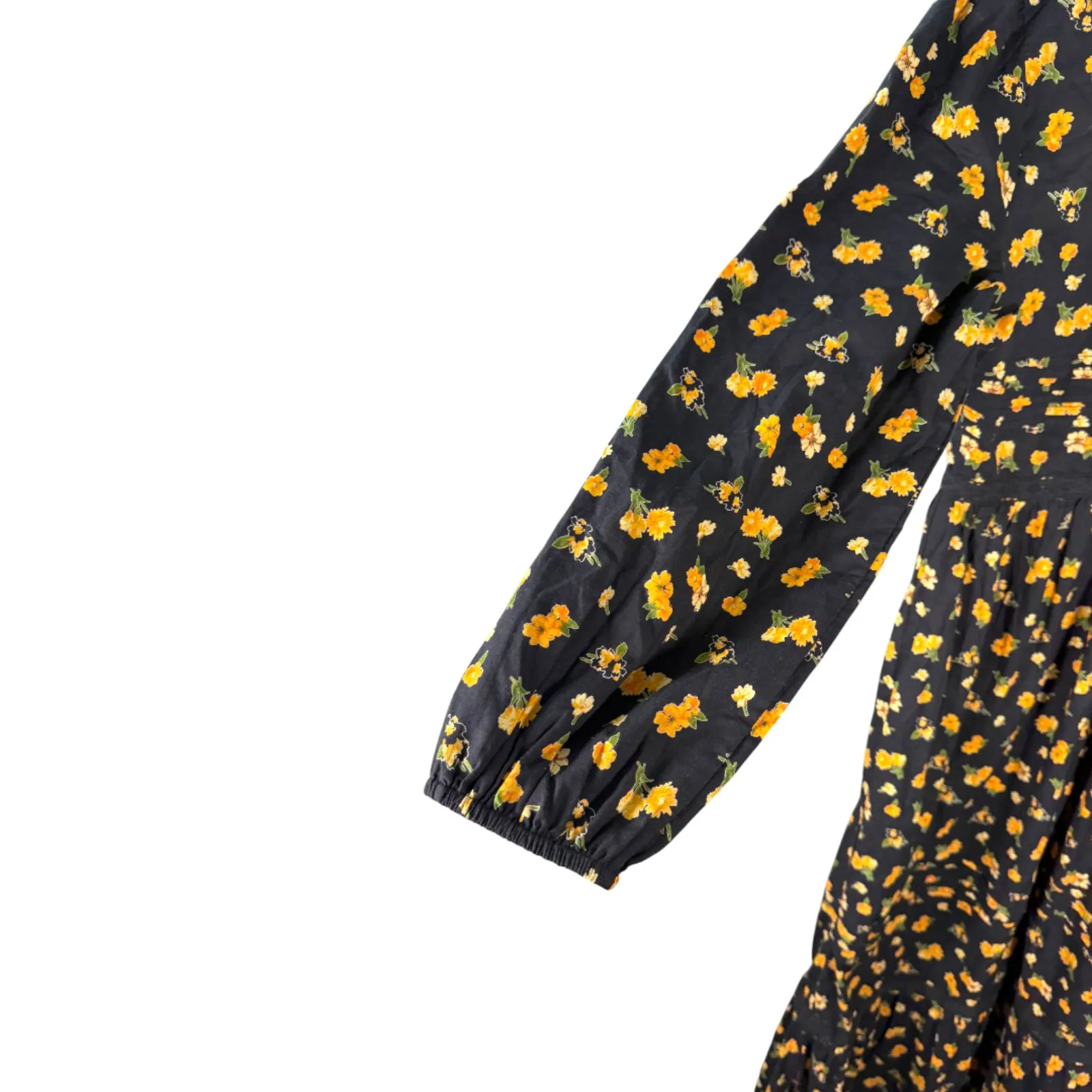 Asos Modest Long Sleeve Floral Tiered Black Yellow  Maxi Dress 12 NEW with Tags - Image 7