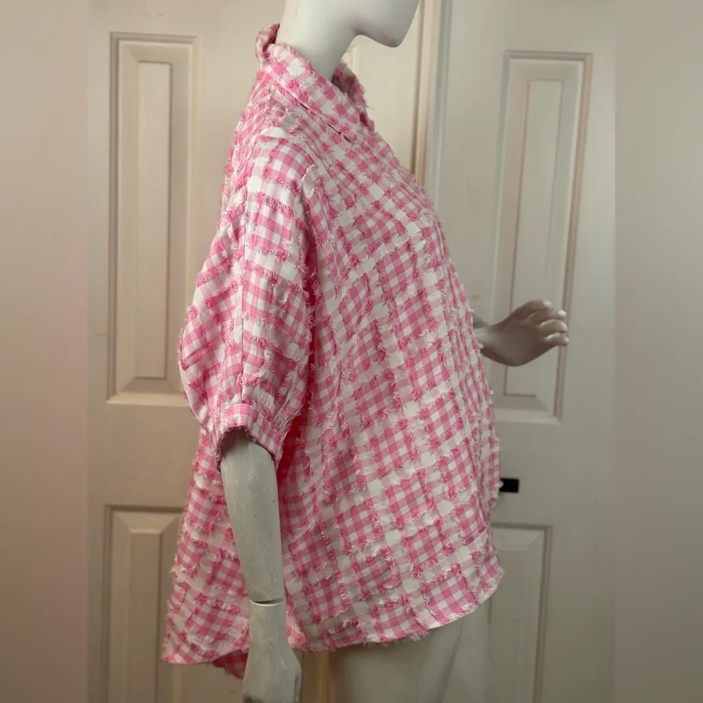 BiBi Pink and White Checkered Shirt Size Large. - Image 8