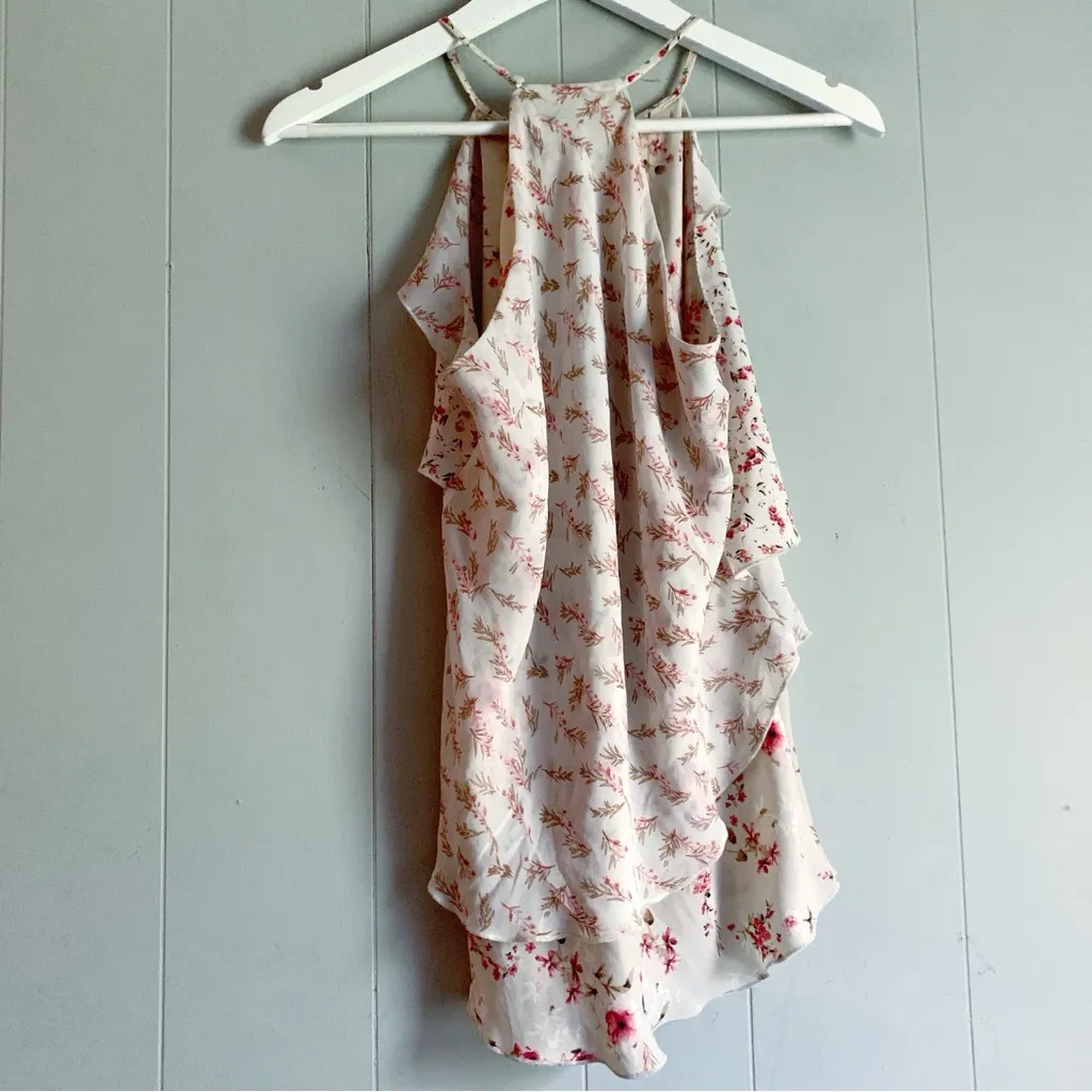 WHBM Tiered Ruffle Floral Halter Neck Blouse S - Image 2