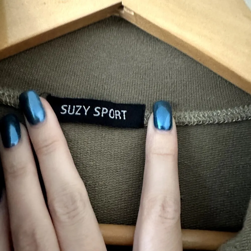 Suzy Sport Y2K Floral Embroidered Top Sz S Green - Image 3