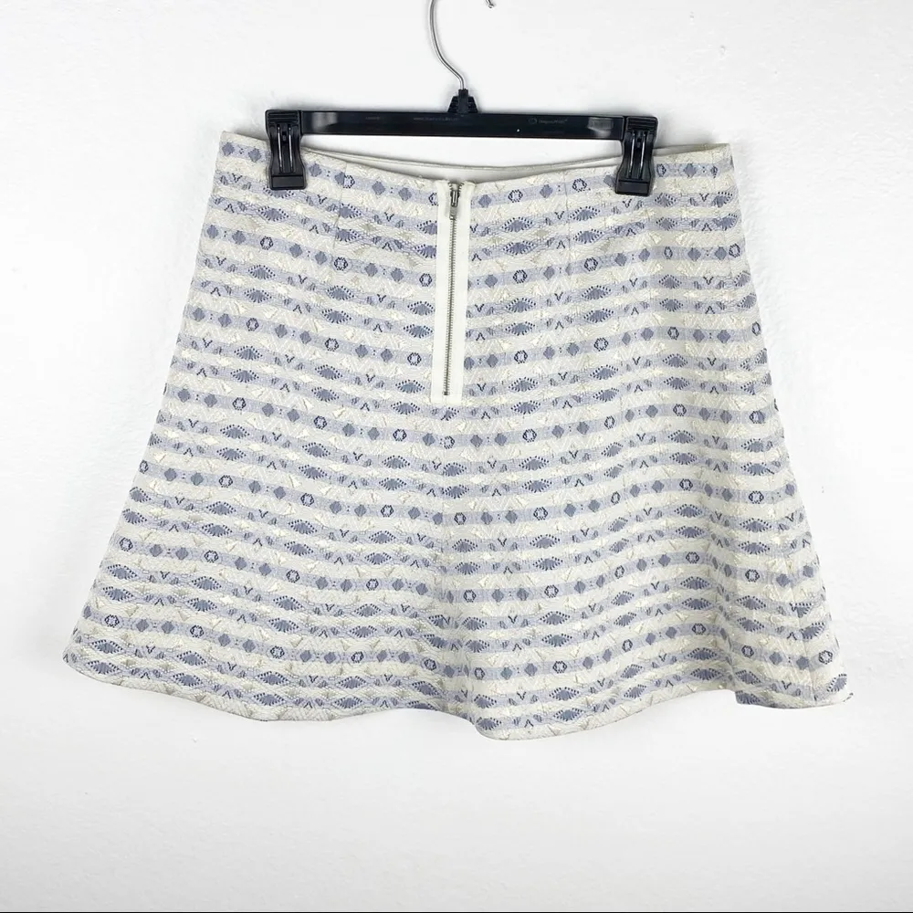 J. CREW Factory Cream Blue Metallic Jacquard Flare Patterned A Line Skirt Size 8 - Image 2