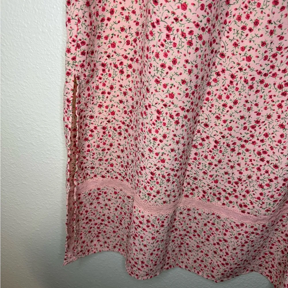 Vintage Kathie Lee high waist pink floral calico midi skirt brushed apricot Size M - Image 2