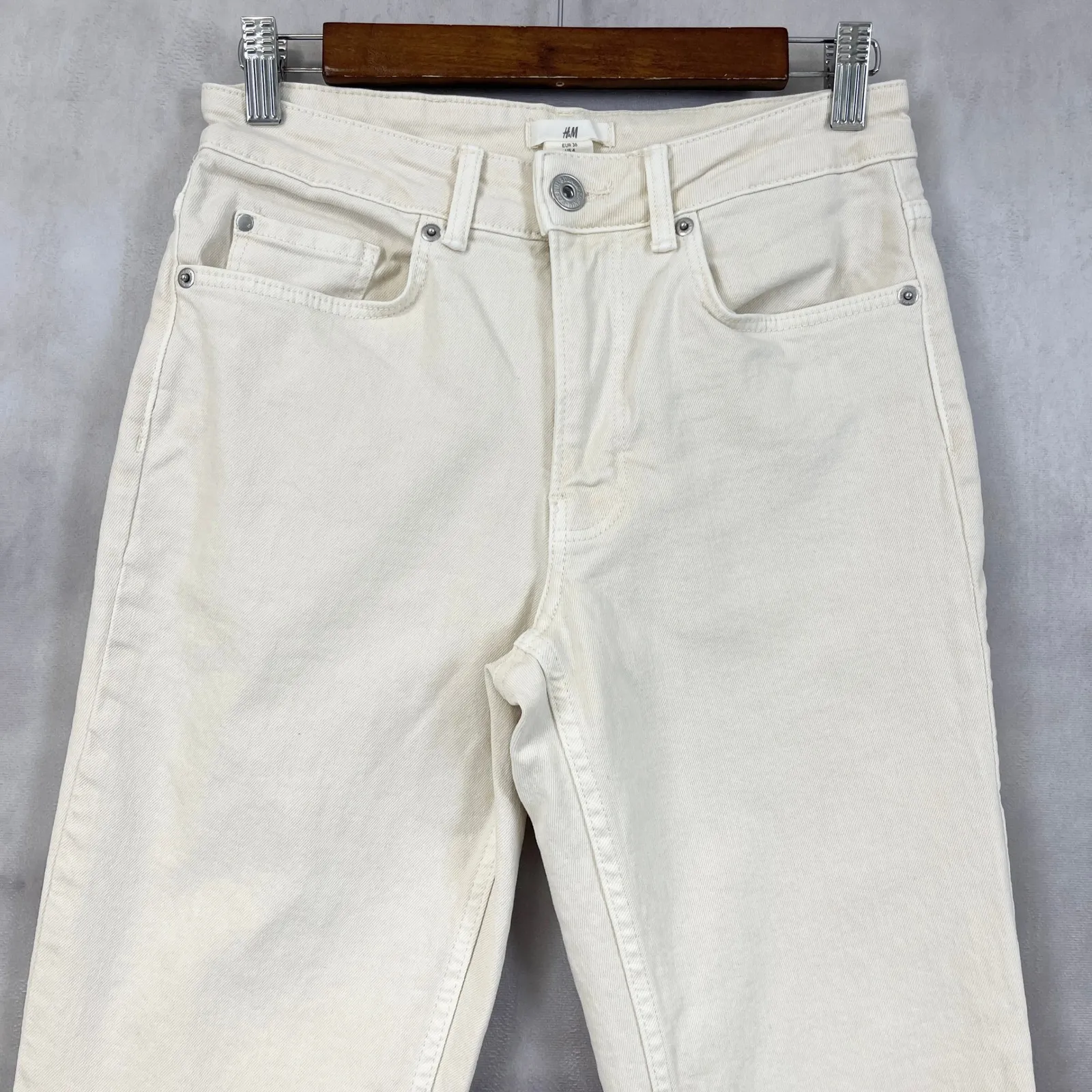 H&M‎ Womens Jeans 4 High Rise Straight Leg Cream Minimalist Core Street Normcore - Image 2