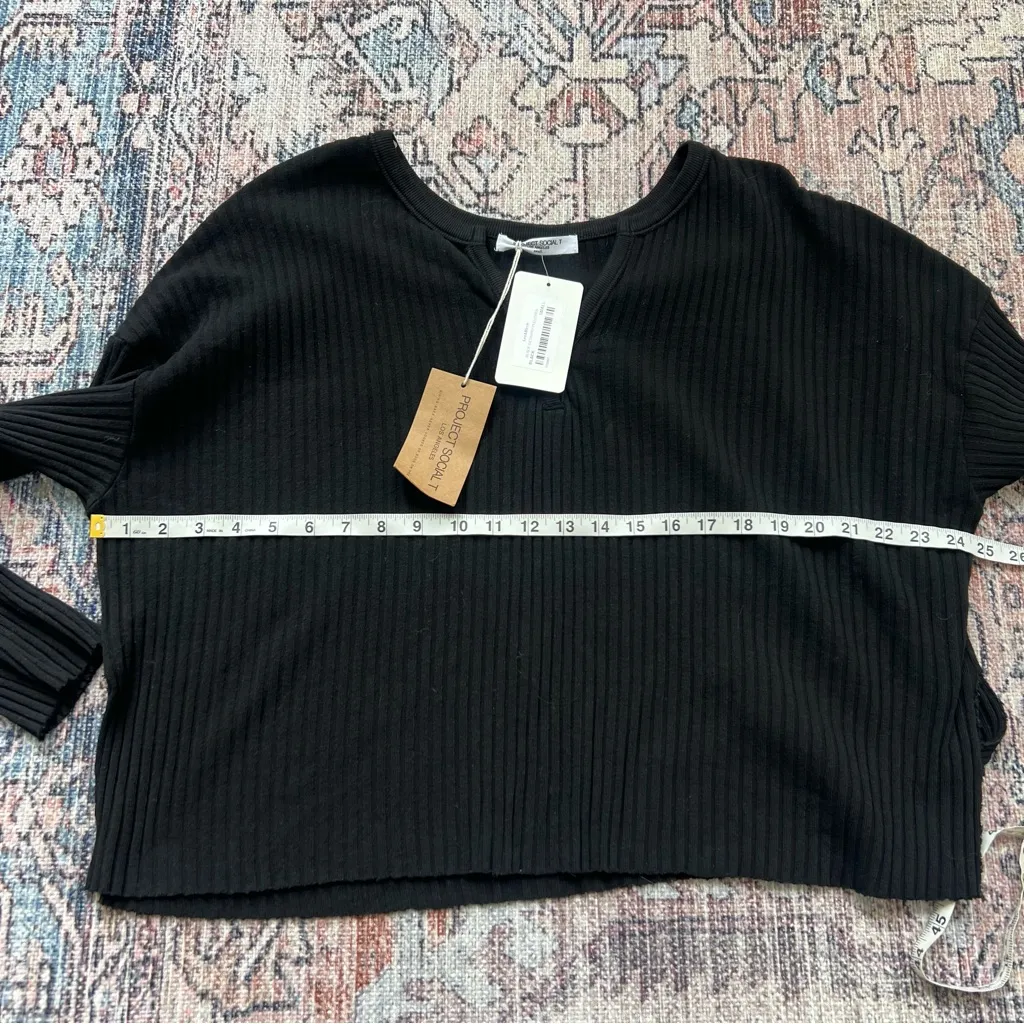 Project Social T NWT Getaway Notch Neck Sweater Ribbed Pullover Black Size Small - Image 13