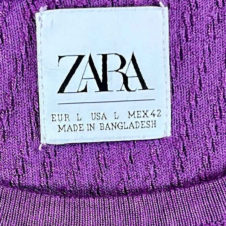 Zara Purple Crew Neck Textured Sweater Large - Image 6