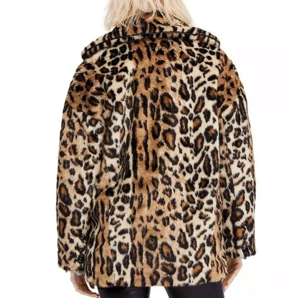 Womens Leopard Print Faux Fur Kate Oversized Jacket Coat Size XS - Image 4