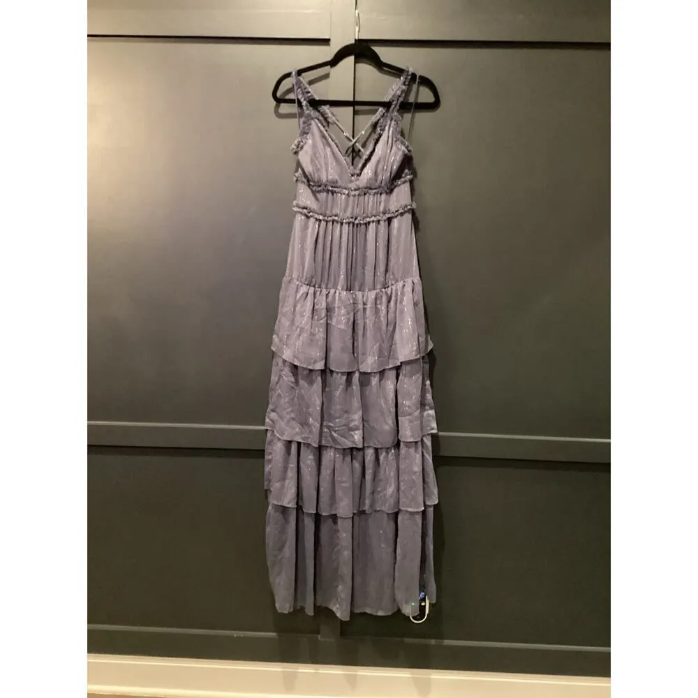 Likely  revolve Athena Maxi tier ruffle shimmer Dress nwt size 2 night shadow - Image 12