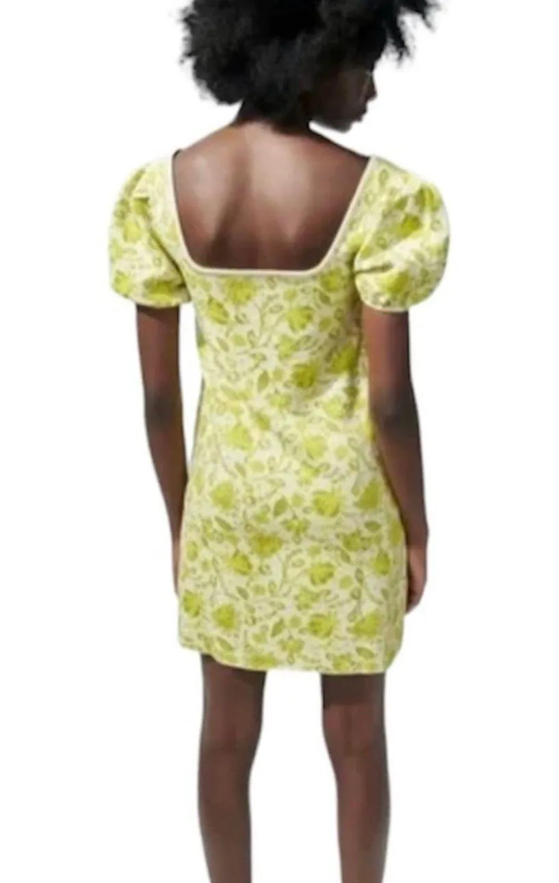 Lime Green Yellow Dress Shift Jacquard Floral Grandma Core S - Image 3