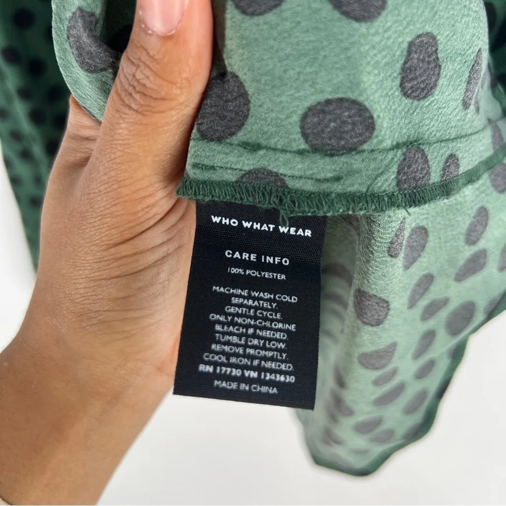 Who What Wear Green & Black‎ Rucked Sleeve Polka Dot Dress XL - Image 8