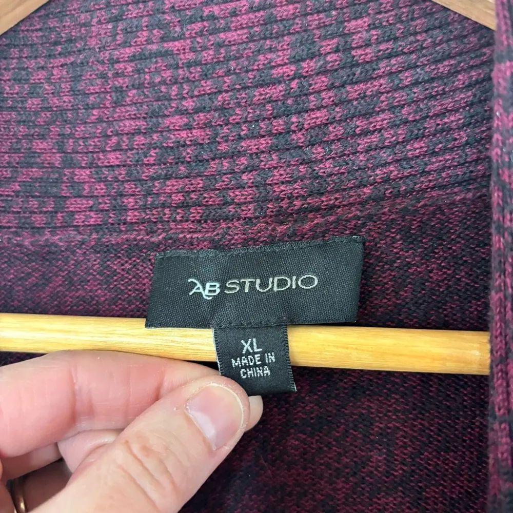 AB Studio Heathered Burgundy Black Open Front Cardigan Sweater Size XL - Image 4