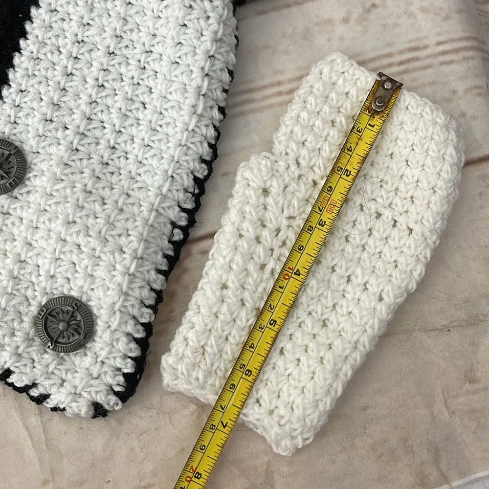 Handmade • Crochet Set 5 Pieces • Black & White • Buttons • Headband • N… - Image 14
