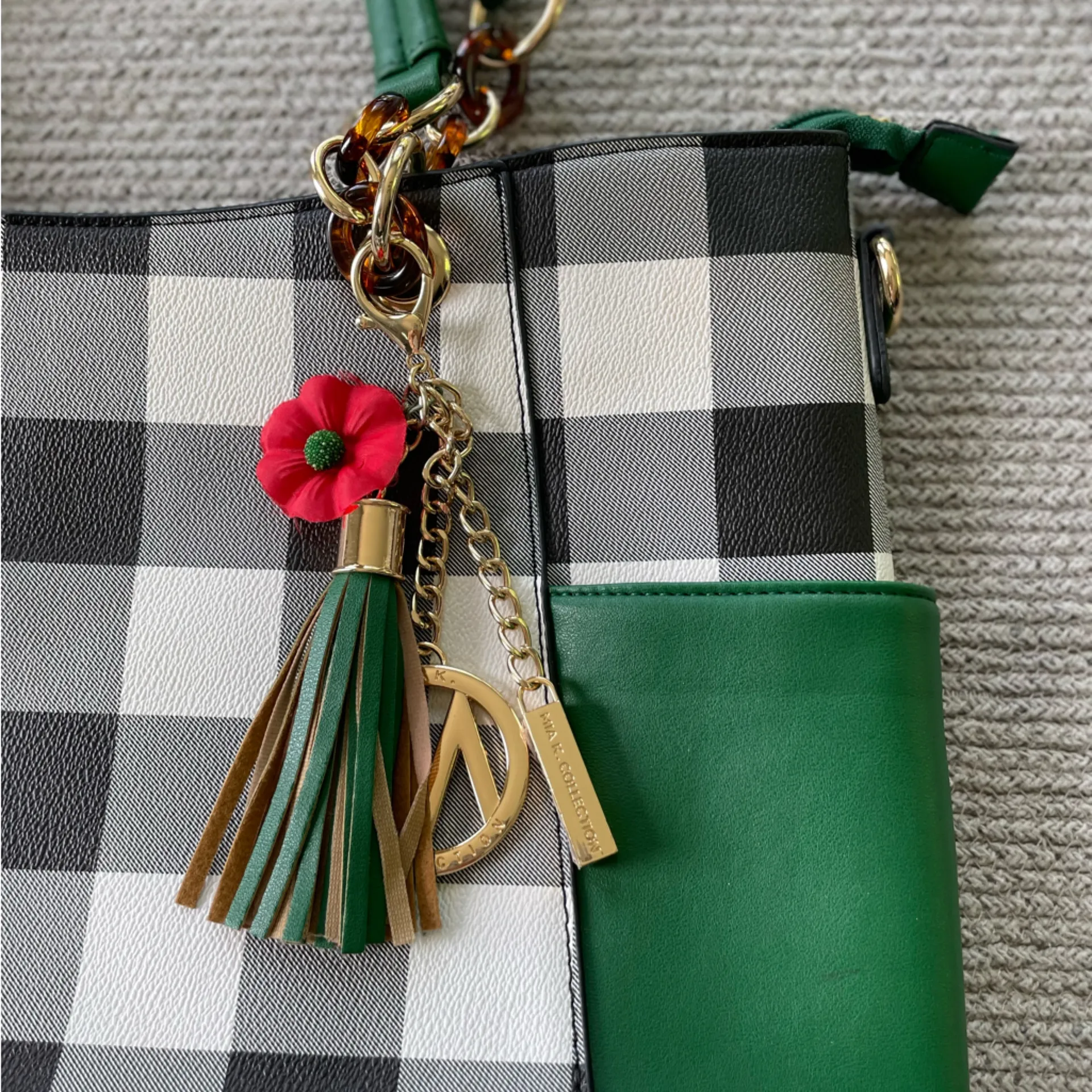 Mia K. Collection Emerald Green Black and White Gingham Purse Shoulder Bag - Image 13