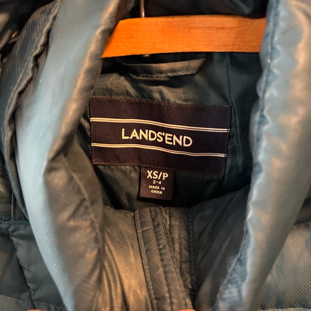 Lands' End Jeweled Teal Nylon  Goose Down Filled Coat Women size XS/P - Image 2