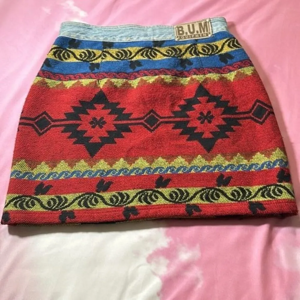 90's Southwestern Wool Blend B.U.M. Equipment Denim Mini skirt Size 13 Vintage - Image 12