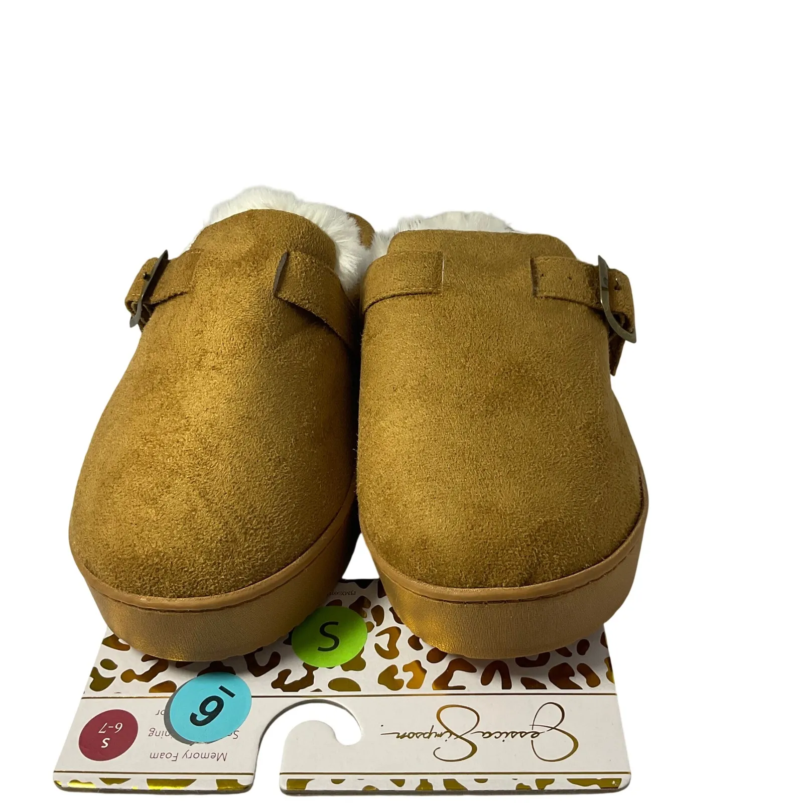 Jessica Simpson Women S Tan Suede Fuzzy Lined Clog Slippers Size 6 - Image 2
