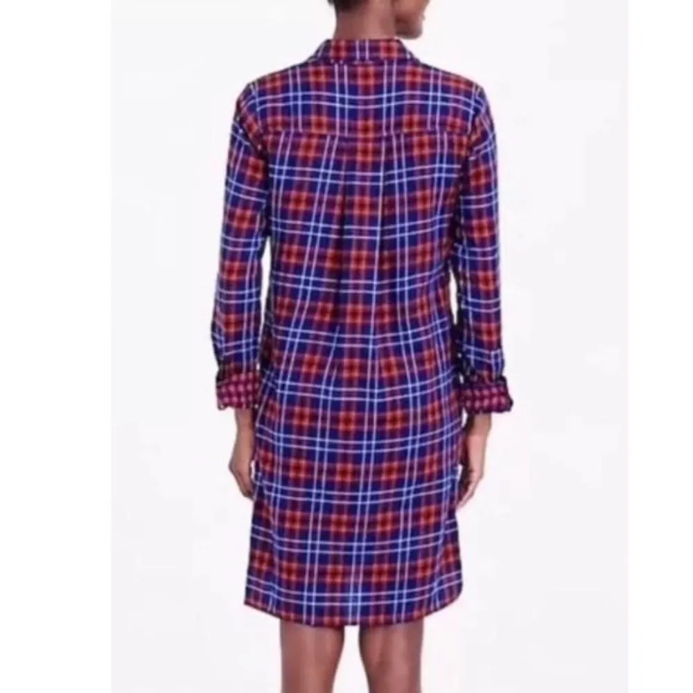 J.Crew Shirt Dress Red Blue Pockets Flannel Plaid Casual Comfy Trendy Neutral - Image 3