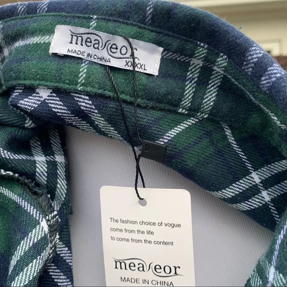 NWT Meaneor Short Sleeve Blue Green Plaid Flannel Shirt Button Down XXXXL Size undefined - Image 7