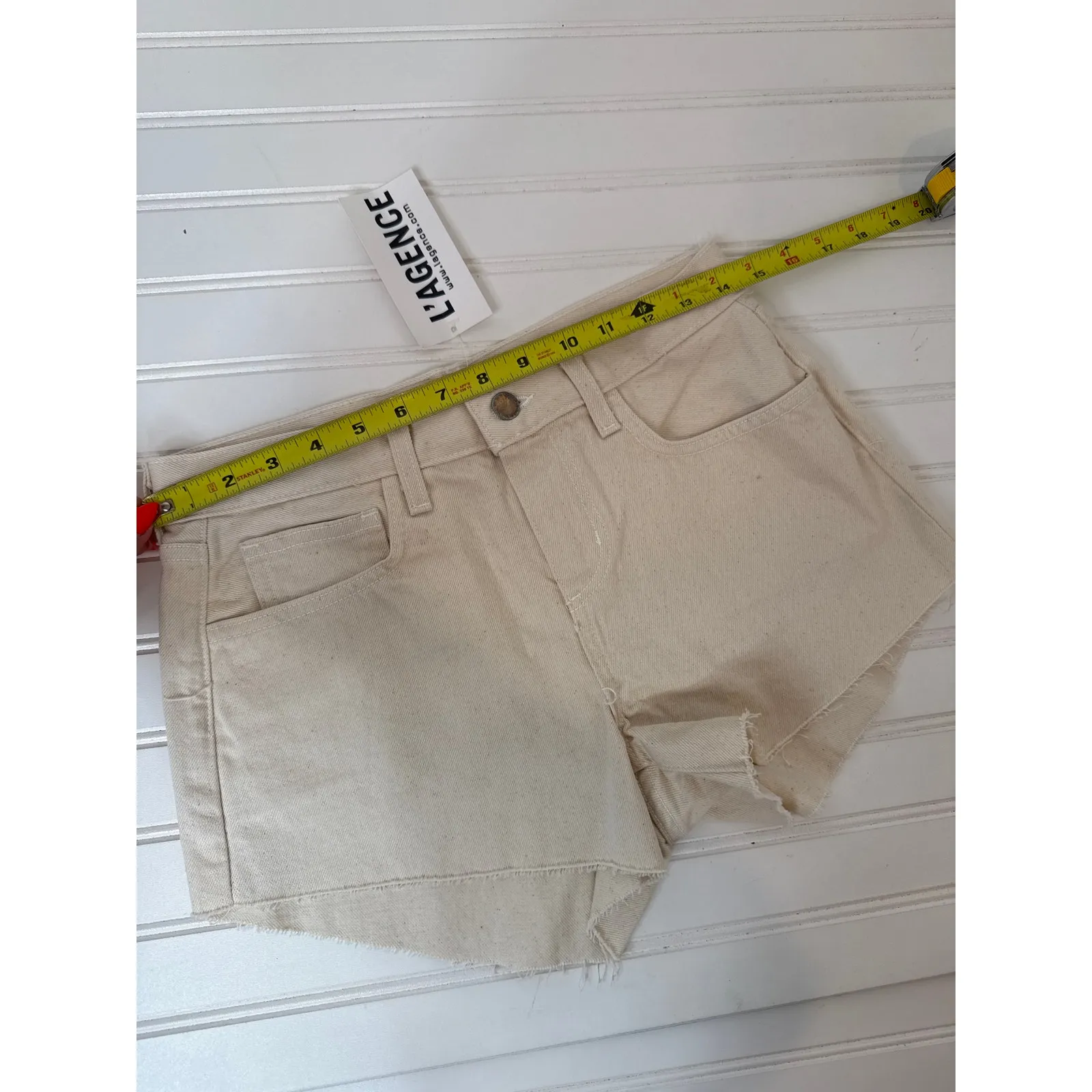 NWT L’AGENCE Audrey Denim Shorts Light Wash Blue & Cream Raw Hem Bundle Sz 25 - Image 6