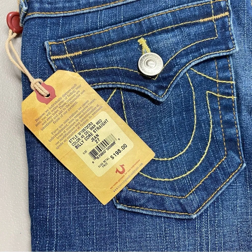 True Religion Jeans 40 Del Mar Medium Wash Billy Core Straight Leg Size 27 NWT - Image 3