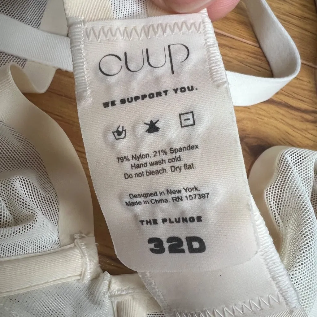 CUUP The Plunge Mesh Bra Size 32D Underwire Sheer Salt Ivory Off White NEW - Image 4