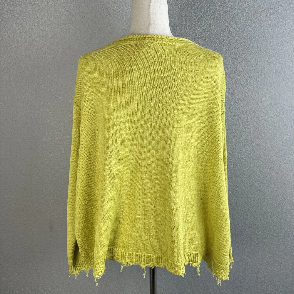 Free People Women Oversized Prism Sweater Size XS Lemon Yellow Cotton Linen Knit - Image 8