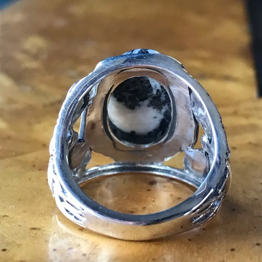 Genuine White Buffalo Turquoise Sterling Silver Ring Size 6 Black - Image 4