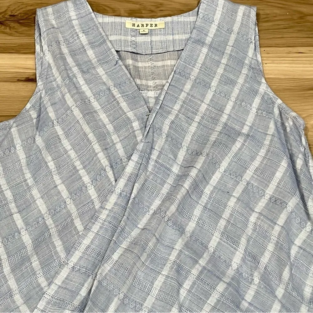 Harper Hilow Hem Blue White Tank Top Women’s Small - Image 3