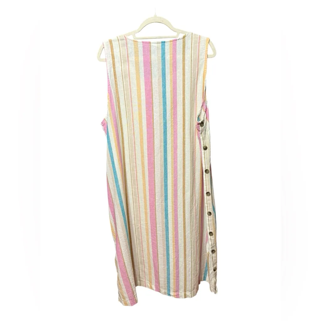 Pastel Striped Linen Blend Sleeveless Dress Summer Beach Vacation Outfit Sz 2XL - Image 3